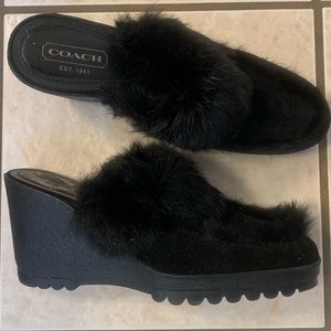 Coach Wedge Suede Fur Mules